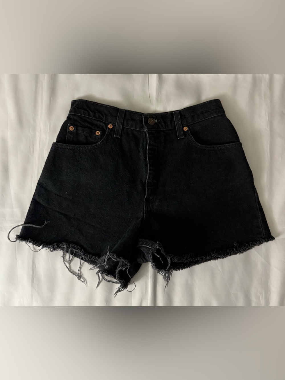 Levi’s Black Denim Frayed Hem Shorts